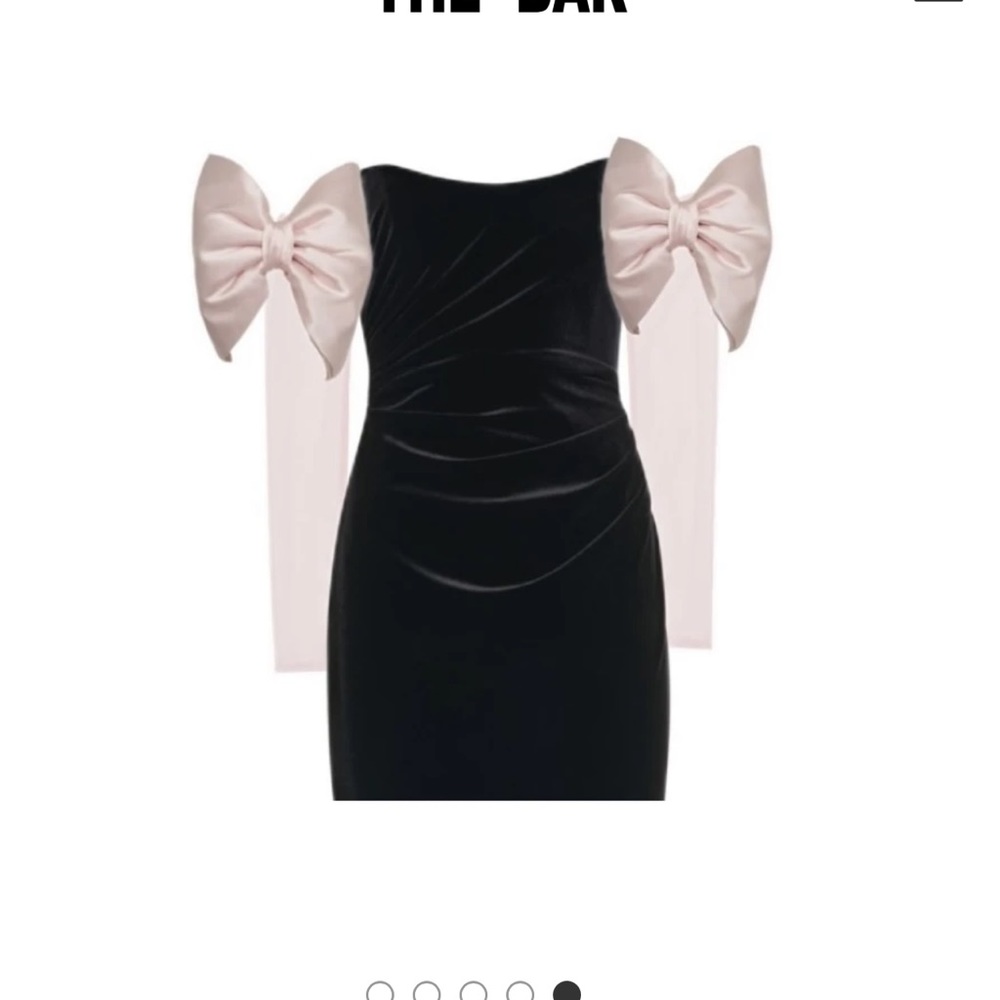 The Bar Dion Dress black with pink bows and sleeves